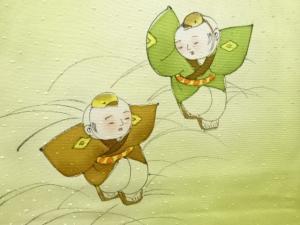 アンティーク　御所人形雀踊り模様着物